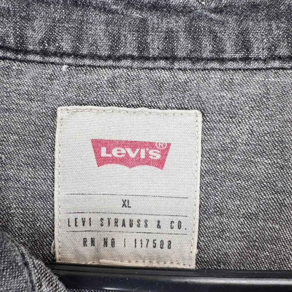 LEVIS MENS LONG SLEEVE DENIM WESTERN‎ SHIRT JACKET DARK GRAY XL PEARL SNAP